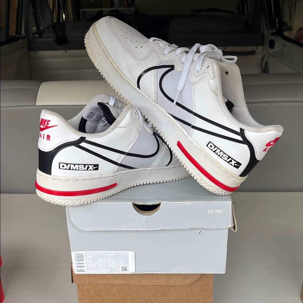 Nike Air Force 1 2007 OG Box White and Black Air Sneakers with Red Accents